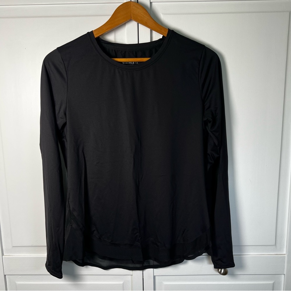 Athleta Top Women's Medium Athletic Nylon Classic‎ Black Long Sleeve Tee Mesh